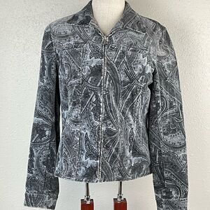 NWOT Jones New York Womens Velour Style Paisley Pattern Zip Up Jacket Size M